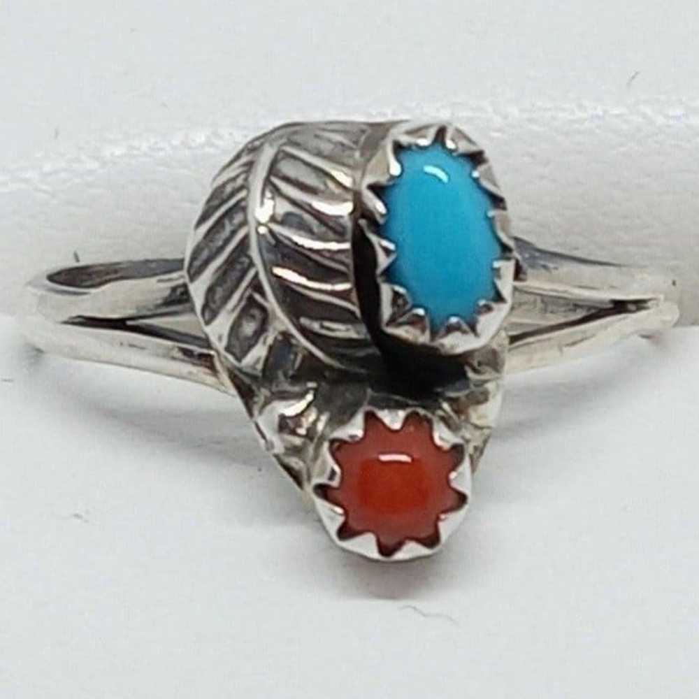 ❤️Handmade Genuine Turquoise and Red Coral Ring &… - image 6