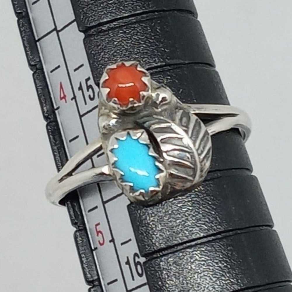 ❤️Handmade Genuine Turquoise and Red Coral Ring &… - image 7