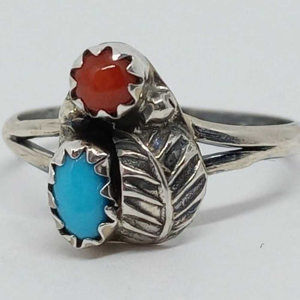 ❤️Handmade Genuine Turquoise and Red Coral Ring &… - image 8