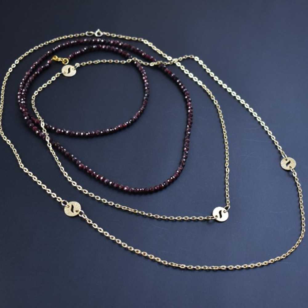 Very long chain and garnet necklace set, extra lo… - image 2