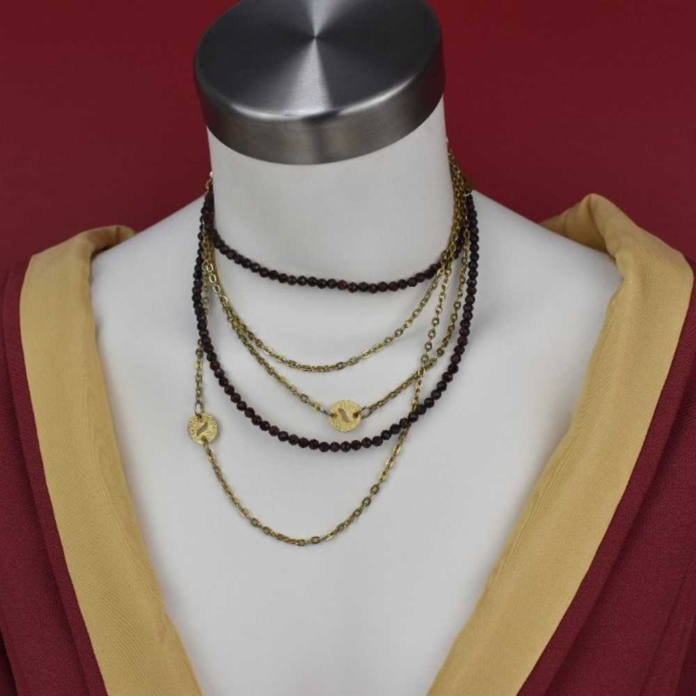 Very long chain and garnet necklace set, extra lo… - image 3