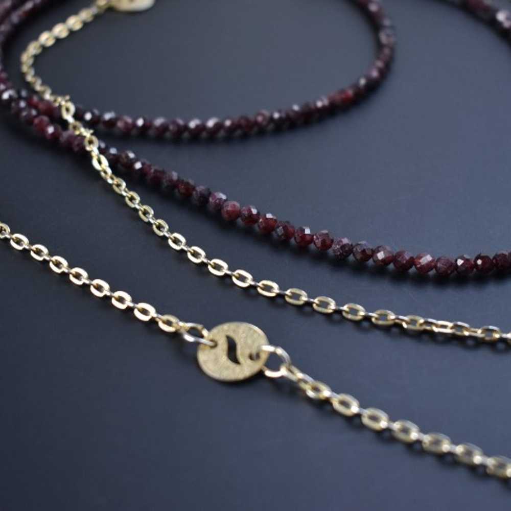 Very long chain and garnet necklace set, extra lo… - image 4