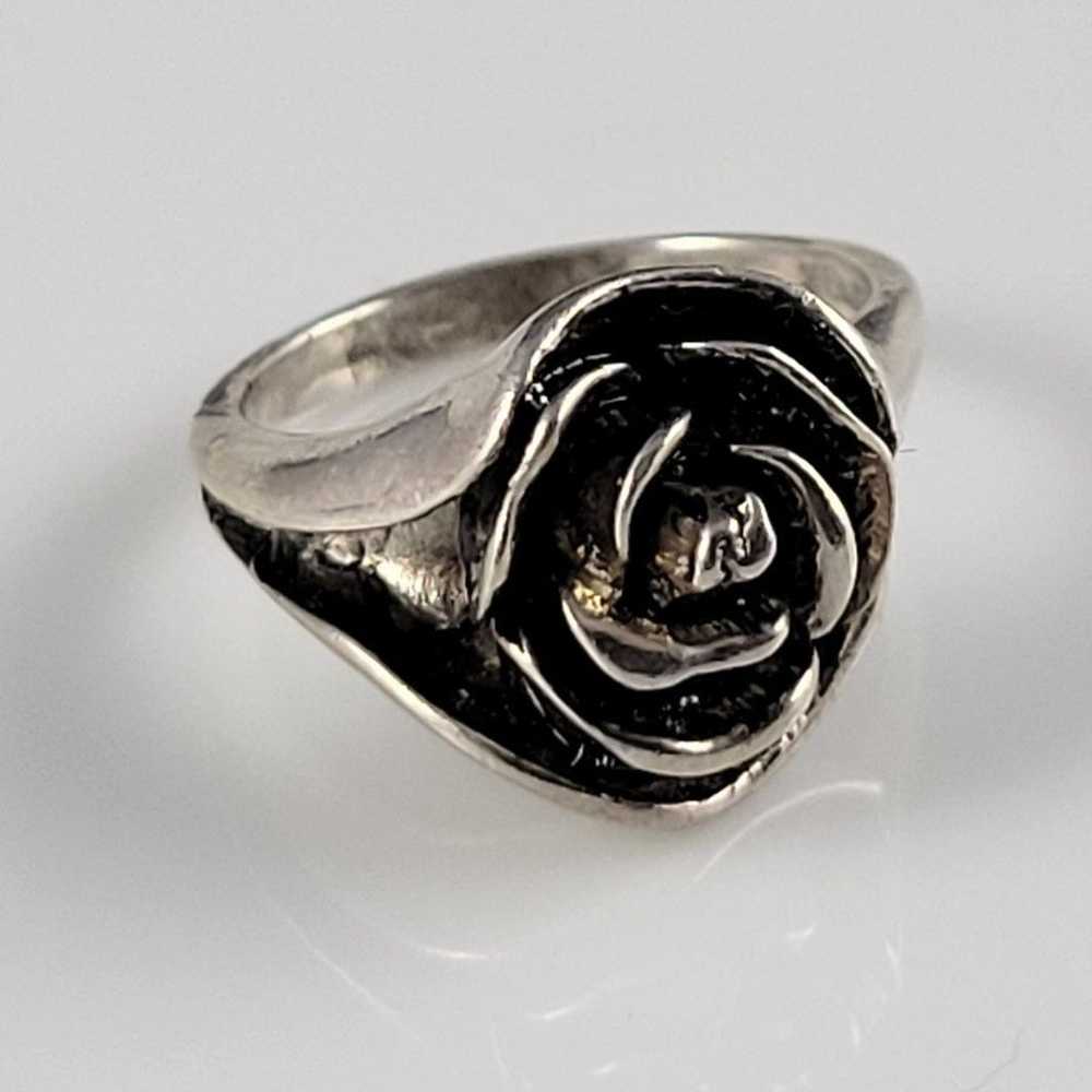 1960s Vintage Handmade Sterling Silver Rose Ring - image 2