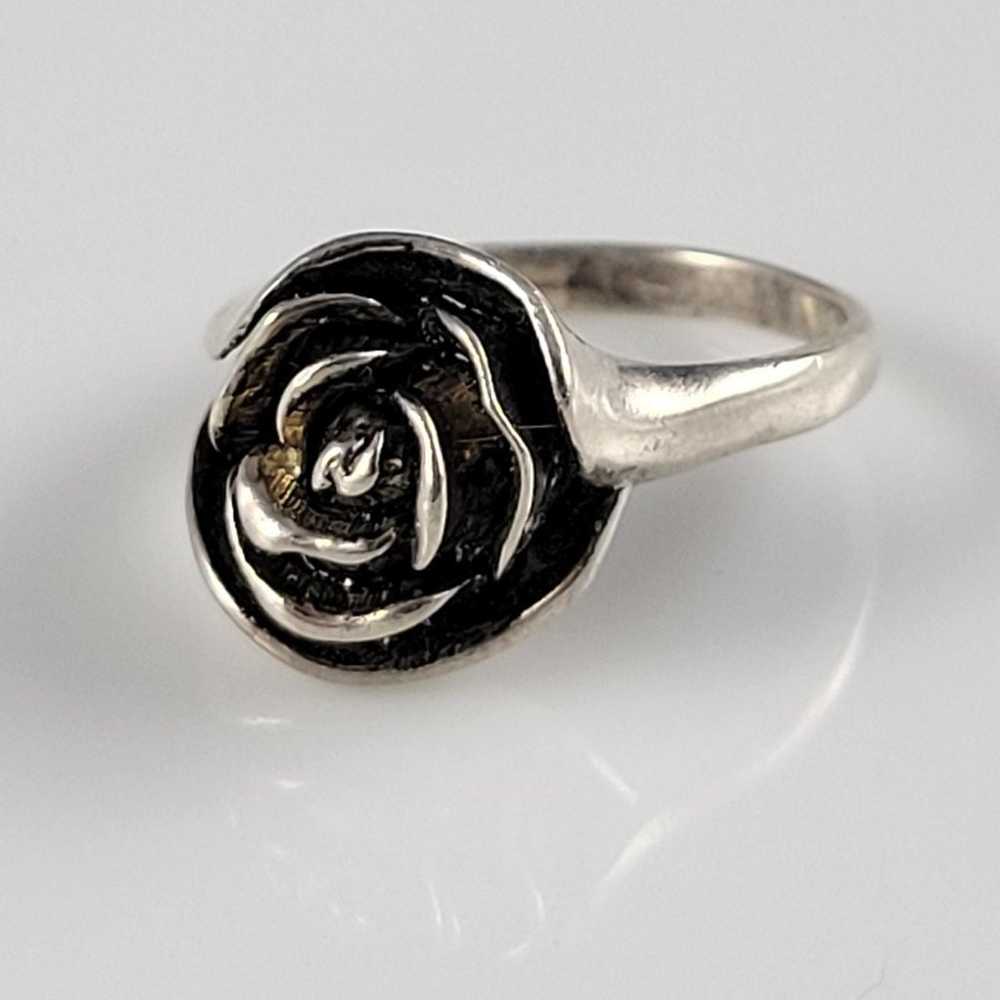 1960s Vintage Handmade Sterling Silver Rose Ring - image 3