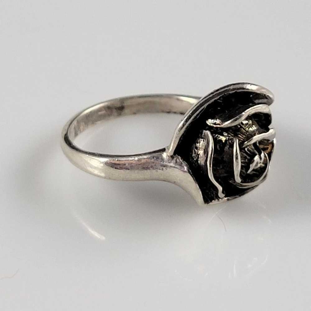 1960s Vintage Handmade Sterling Silver Rose Ring - image 4