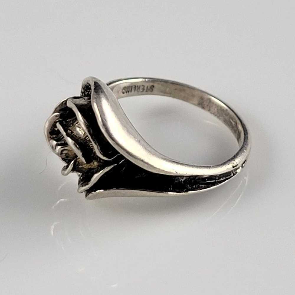 1960s Vintage Handmade Sterling Silver Rose Ring - image 5