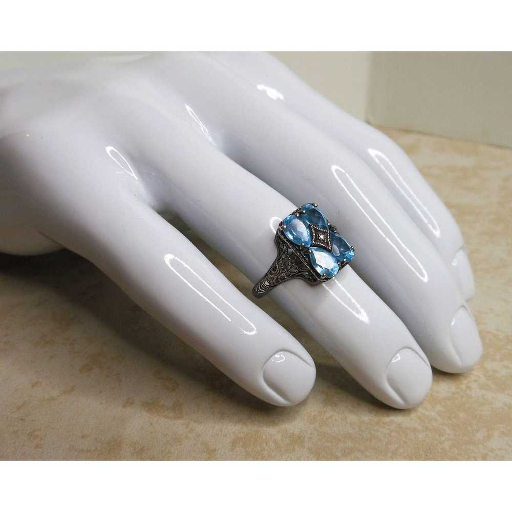 Vintage Sterling Silver Blue Topaz & Diamond Ring… - image 1