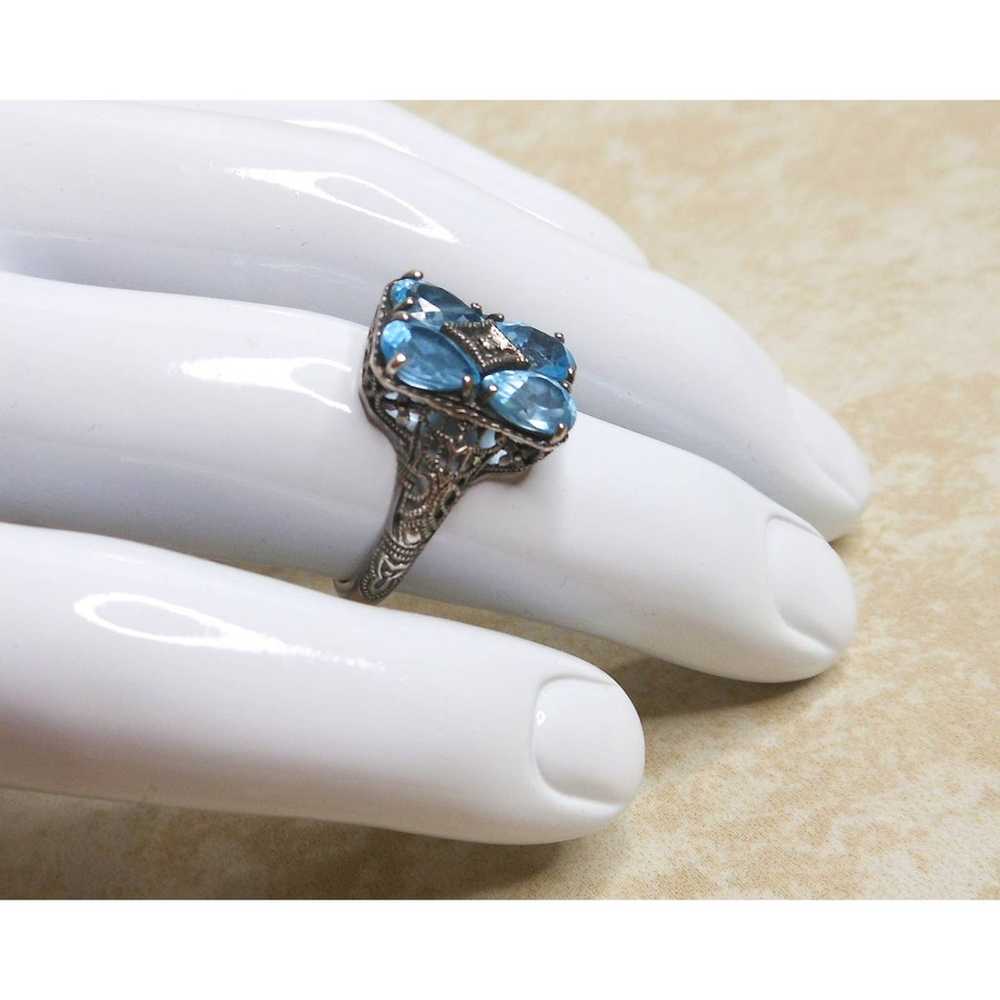 Vintage Sterling Silver Blue Topaz & Diamond Ring… - image 2