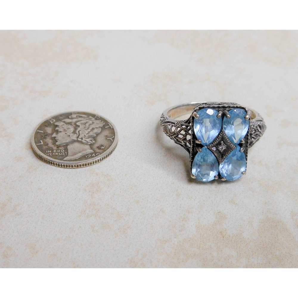 Vintage Sterling Silver Blue Topaz & Diamond Ring… - image 3