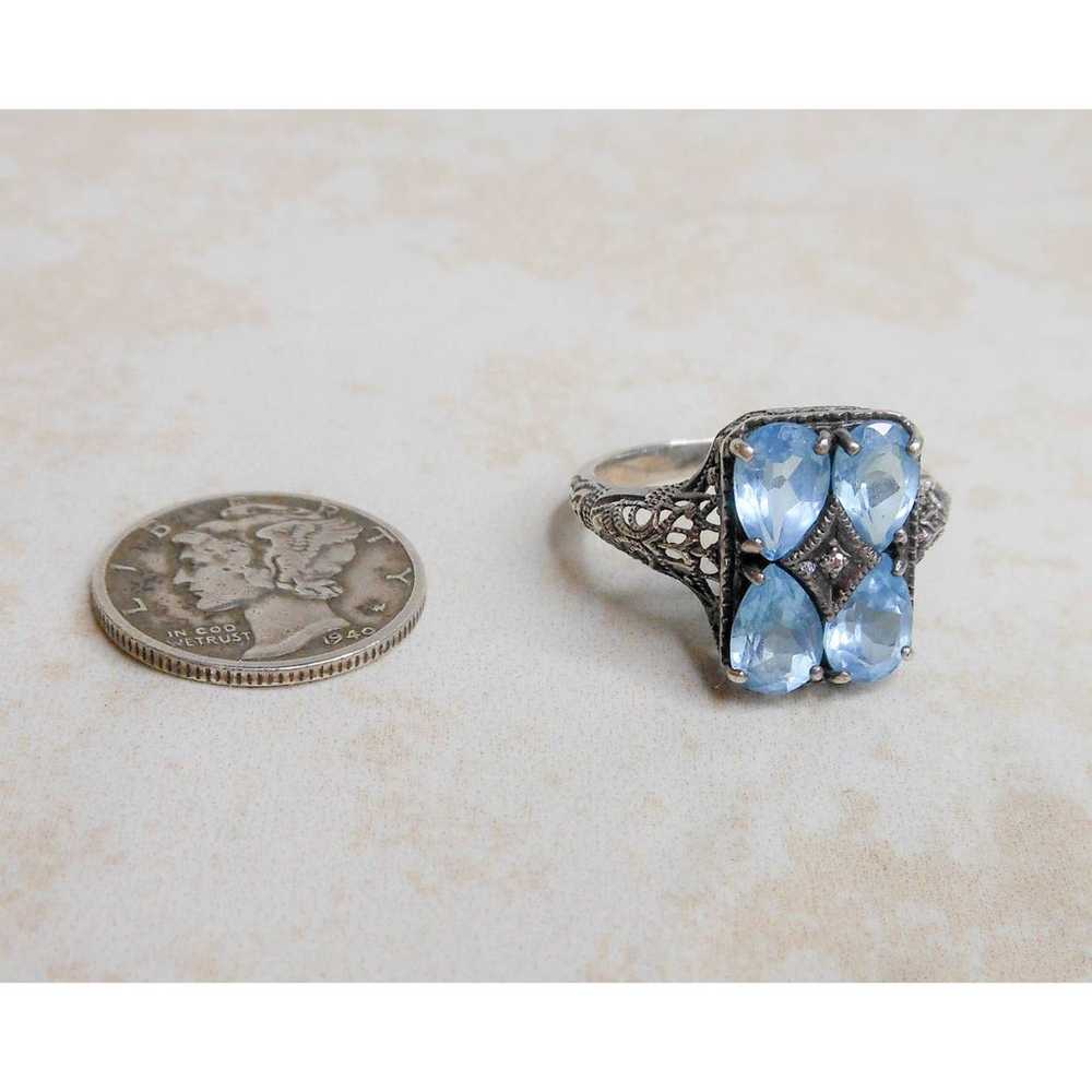 Vintage Sterling Silver Blue Topaz & Diamond Ring… - image 4