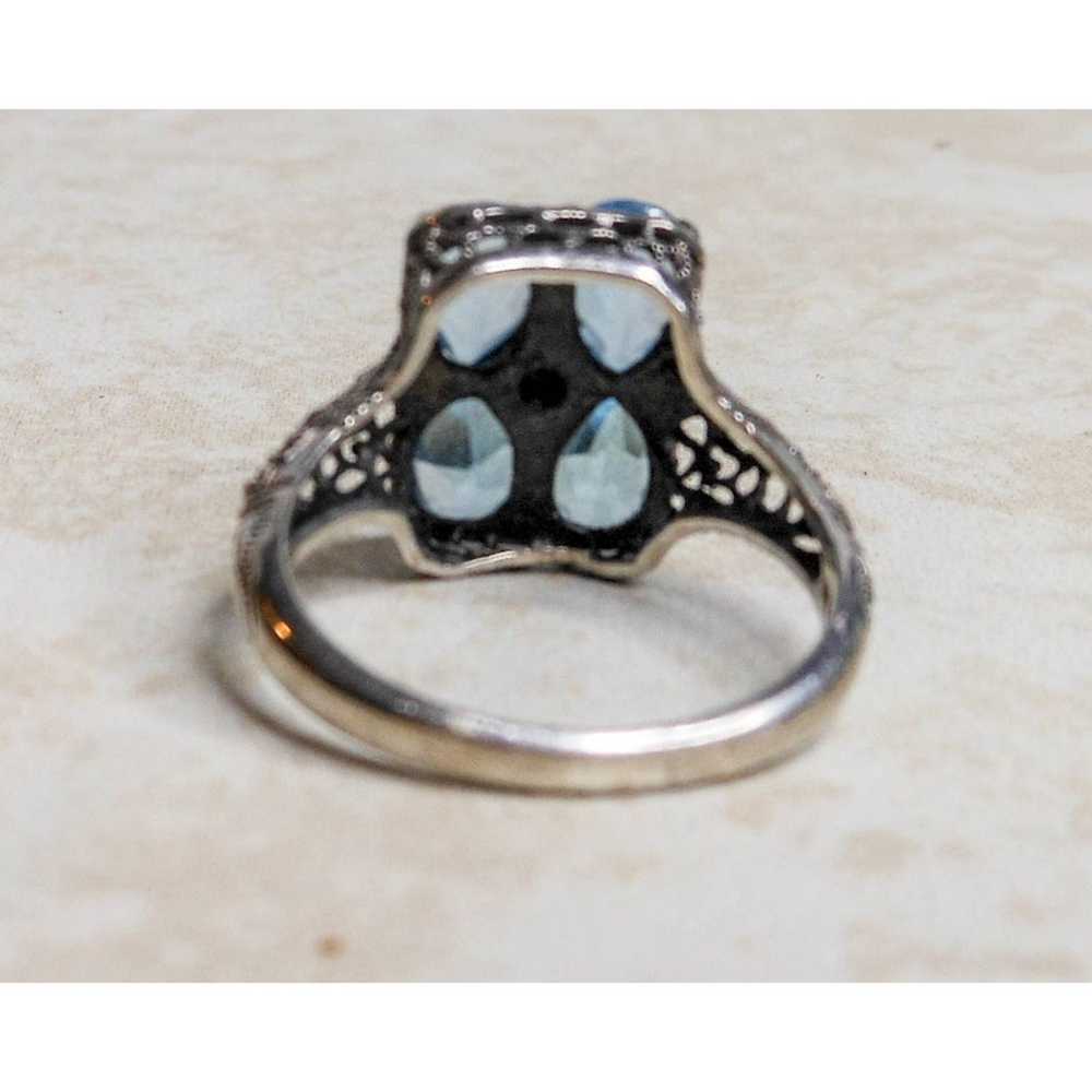 Vintage Sterling Silver Blue Topaz & Diamond Ring… - image 5