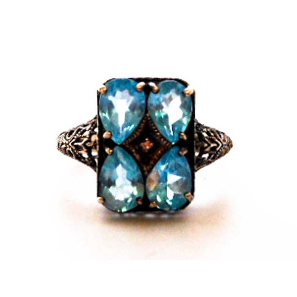 Vintage Sterling Silver Blue Topaz & Diamond Ring… - image 6