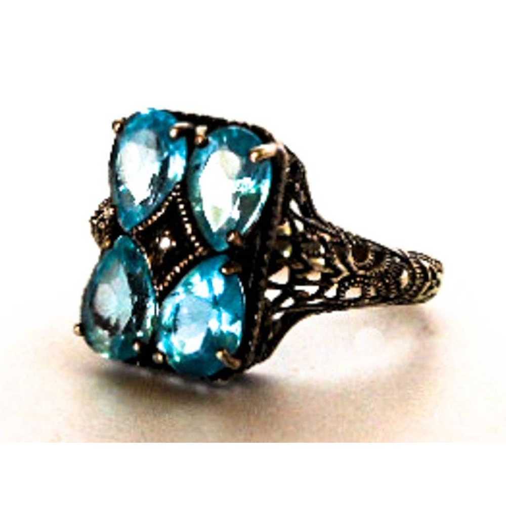 Vintage Sterling Silver Blue Topaz & Diamond Ring… - image 7