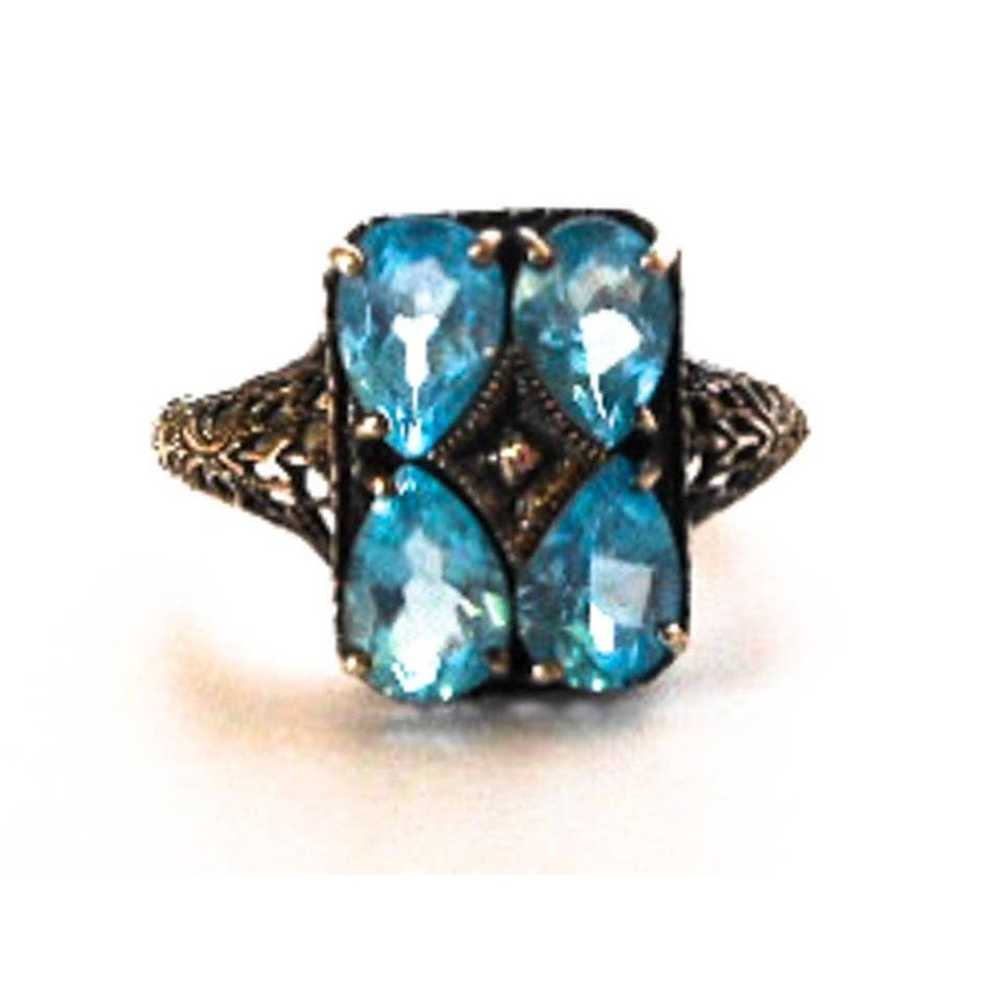 Vintage Sterling Silver Blue Topaz & Diamond Ring… - image 9