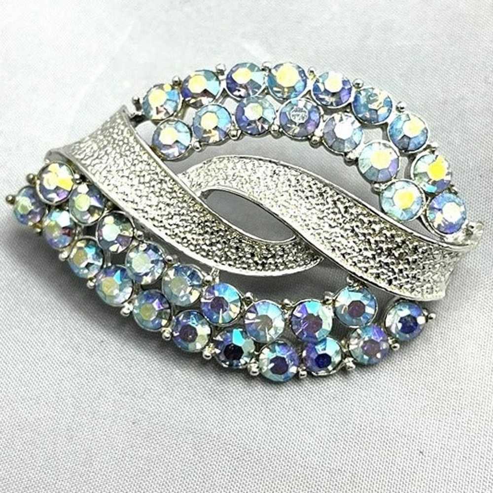 Vintage Coro AB Blue Rhinestone Brooch Pin - image 1