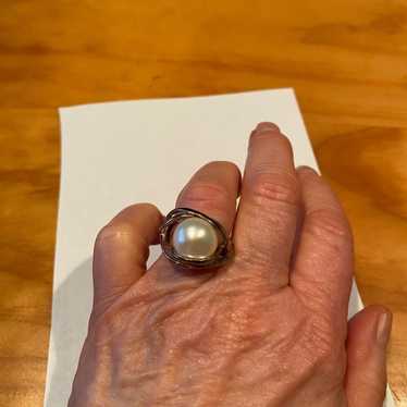 Vintage Sterling Silver Pearl Ring - image 1