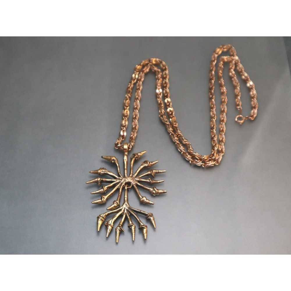 Mid-Century Bronze Articulated Pendant Necklace F… - image 1