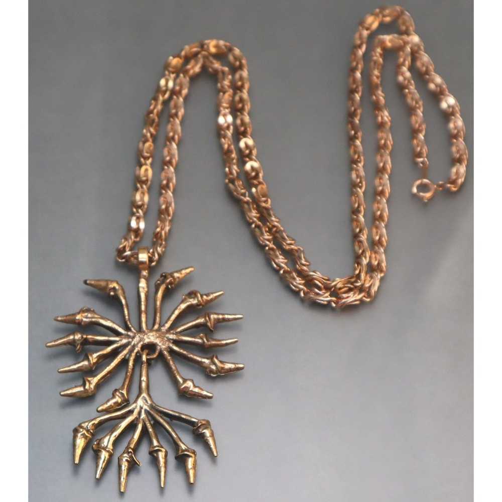 Mid-Century Bronze Articulated Pendant Necklace F… - image 2