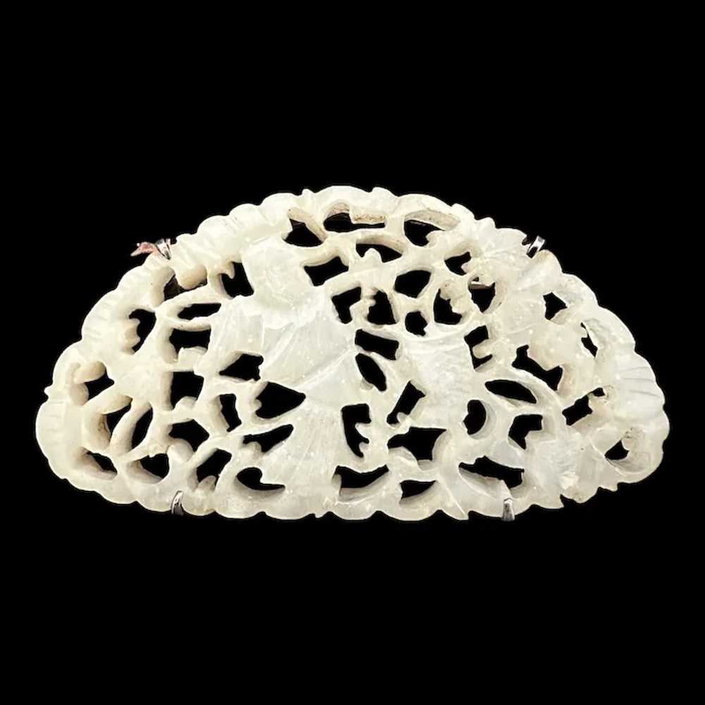 Antique Chinese White Jade Reticulated Sterling P… - image 2