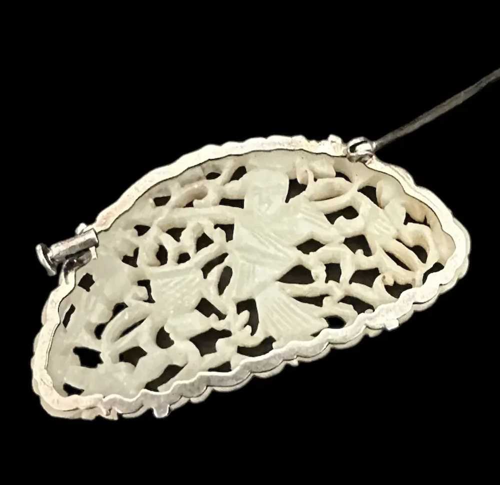 Antique Chinese White Jade Reticulated Sterling P… - image 4