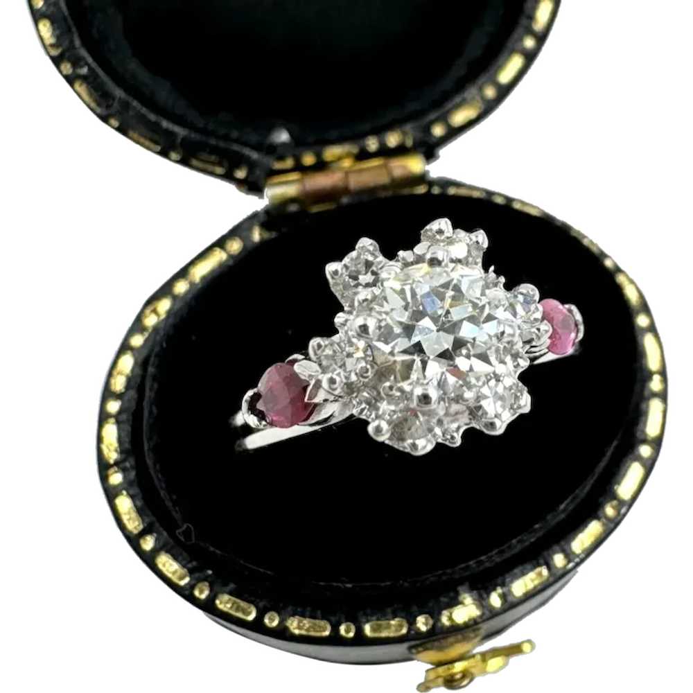 Estate 14k White Gold Diamond and Ruby cocktail R… - image 1