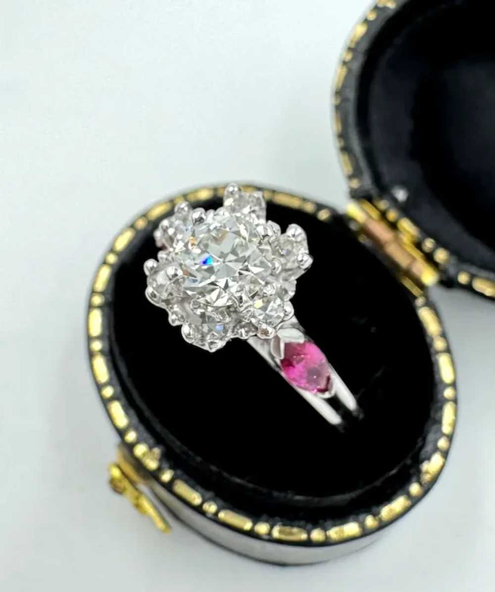 Estate 14k White Gold Diamond and Ruby cocktail R… - image 2