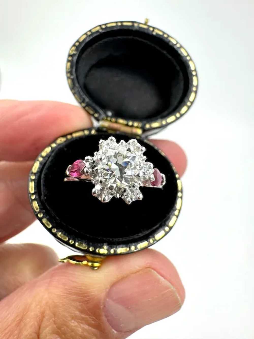 Estate 14k White Gold Diamond and Ruby cocktail R… - image 3