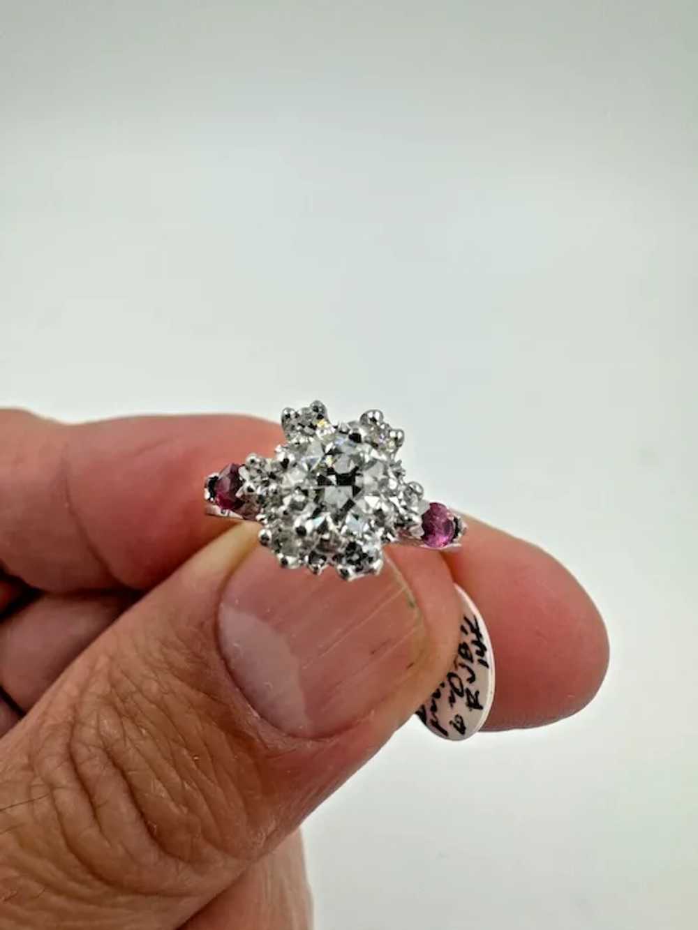 Estate 14k White Gold Diamond and Ruby cocktail R… - image 4