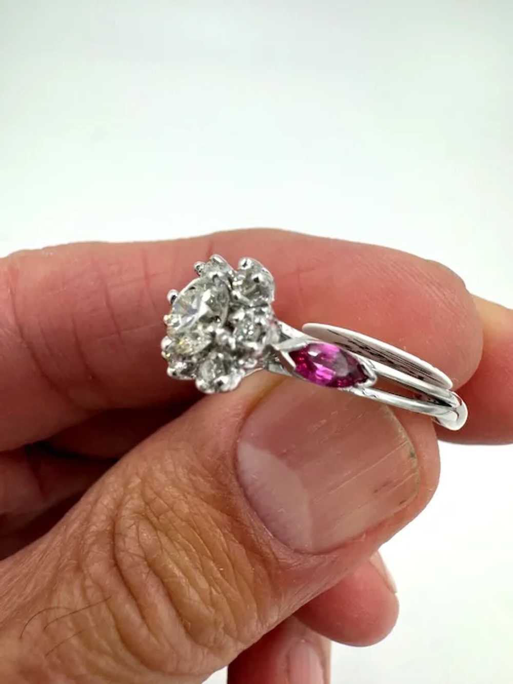 Estate 14k White Gold Diamond and Ruby cocktail R… - image 6