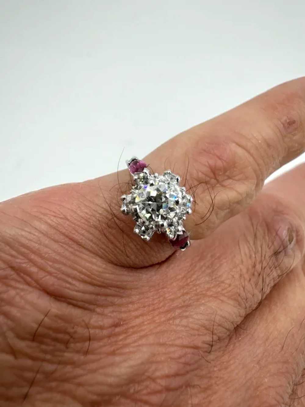 Estate 14k White Gold Diamond and Ruby cocktail R… - image 7