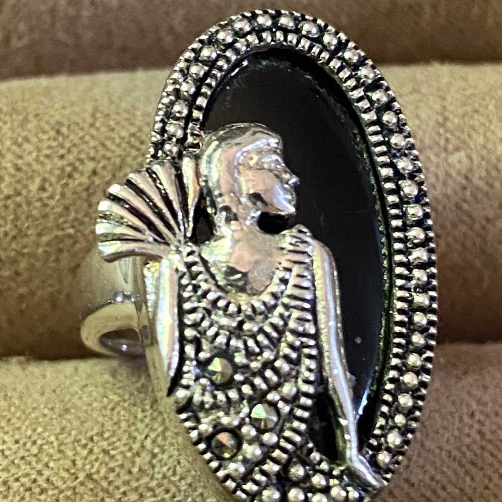 Vintage 925 BBJ  Sterling Silver lady black stone… - image 2