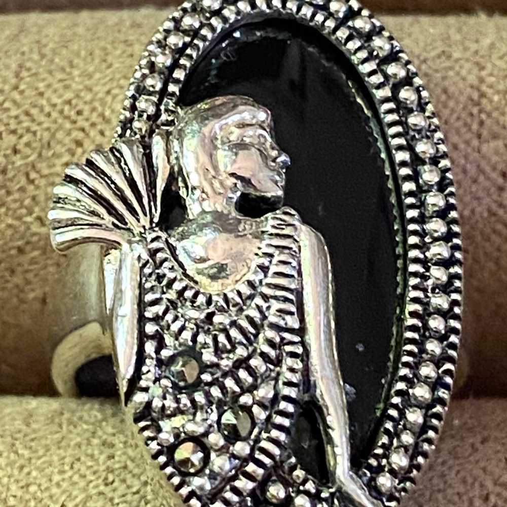 Vintage 925 BBJ  Sterling Silver lady black stone… - image 4