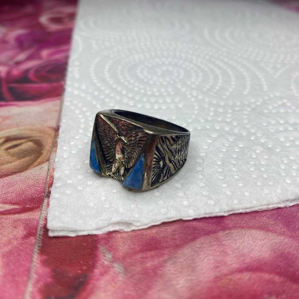 Vintage 925 eagle Native American ring - image 2