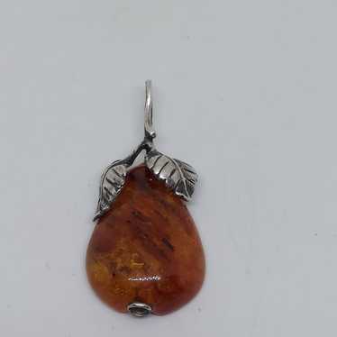 Vintage Sterling Silver Amber Pear Fruit Delicate… - image 1