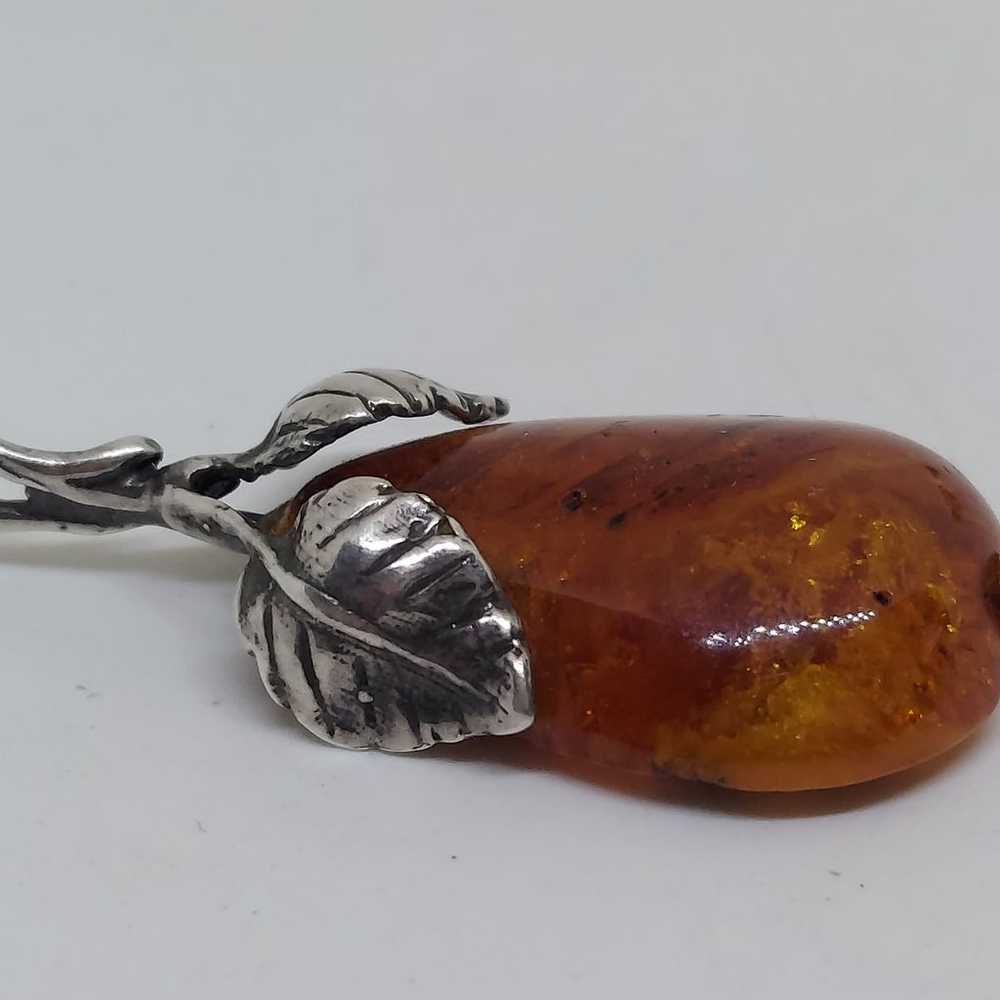 Vintage Sterling Silver Amber Pear Fruit Delicate… - image 2