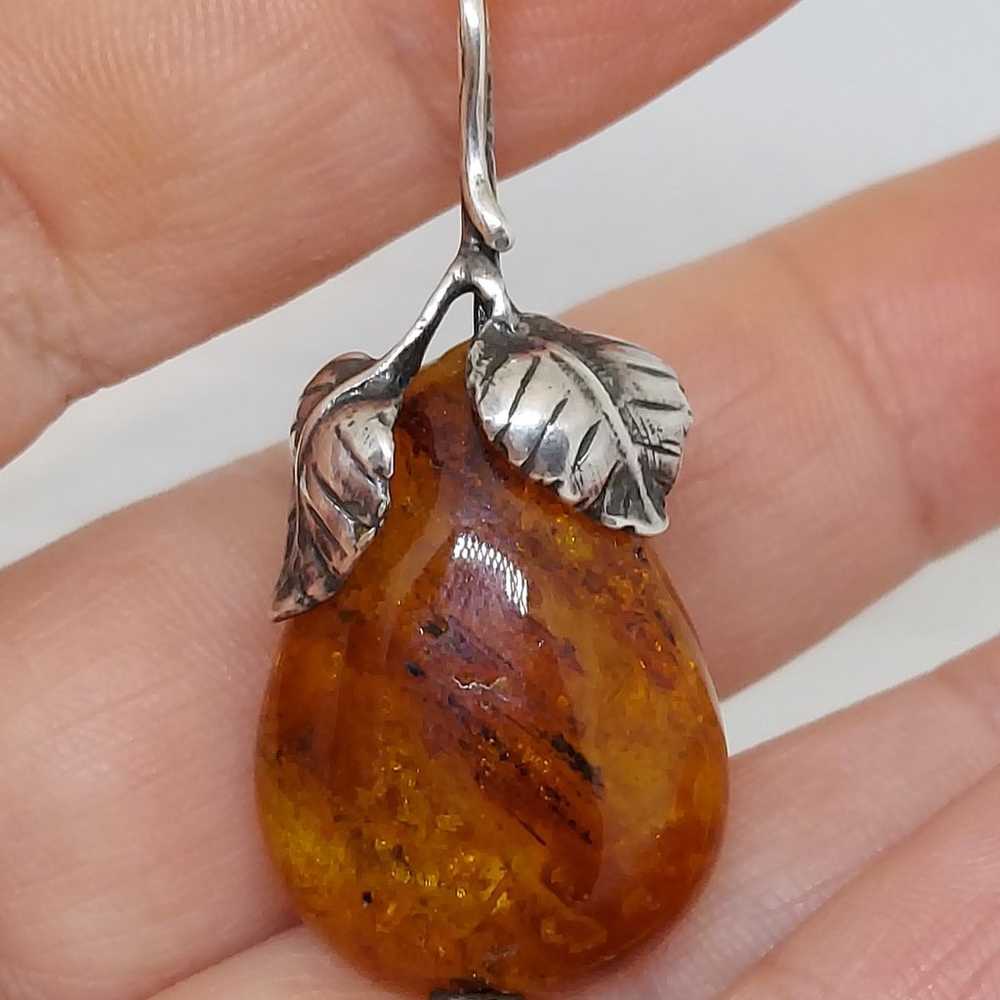 Vintage Sterling Silver Amber Pear Fruit Delicate… - image 8