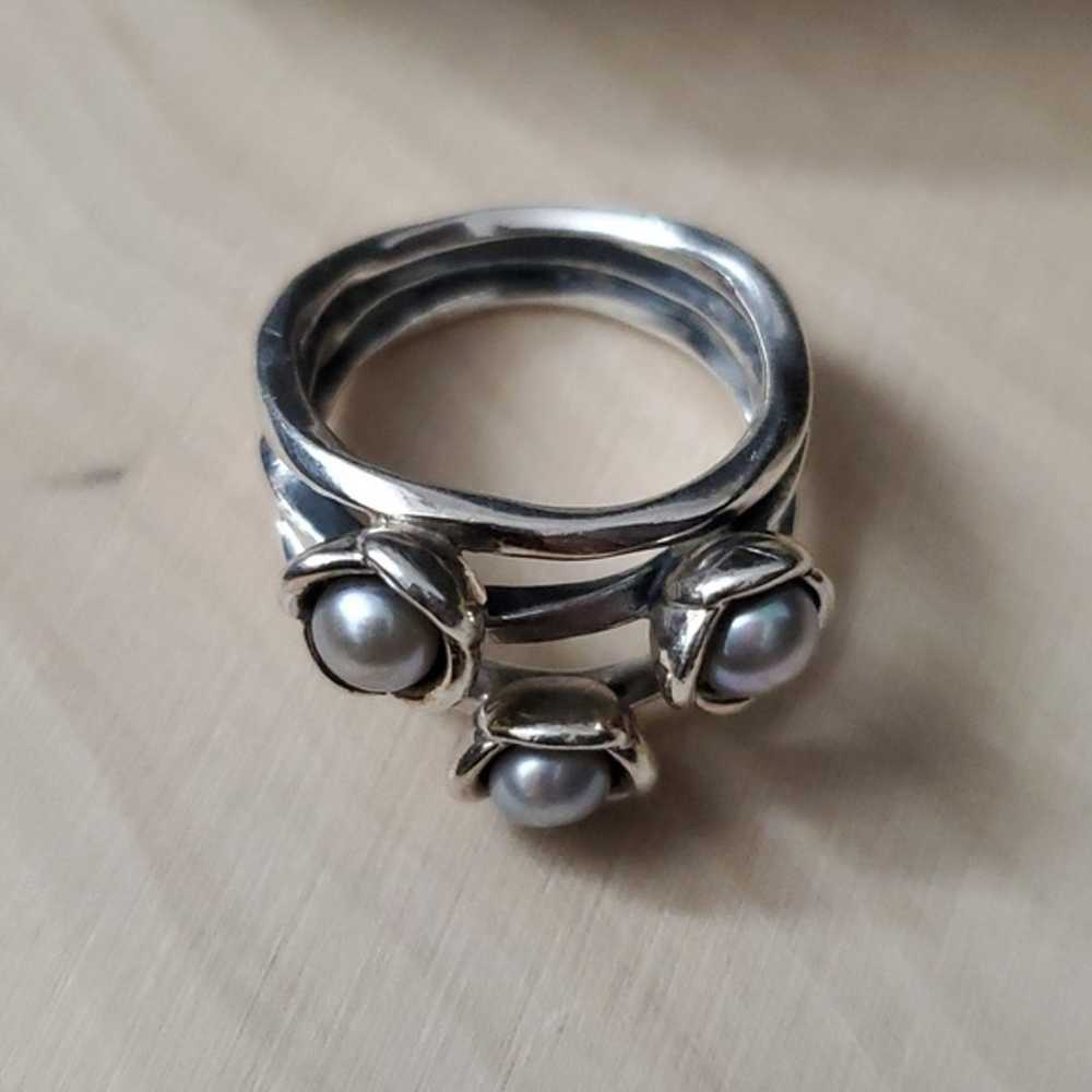 Sterling Silver 925 Pearl Pandora Ring - image 6