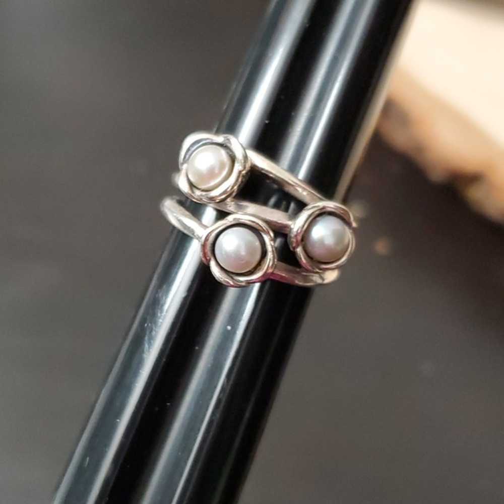 Sterling Silver 925 Pearl Pandora Ring - image 8