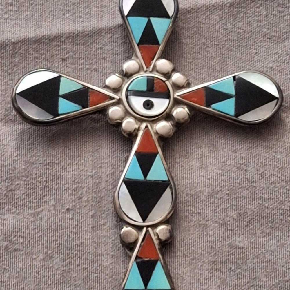 Zuni Sterling Silver Multi Stone cross - image 10