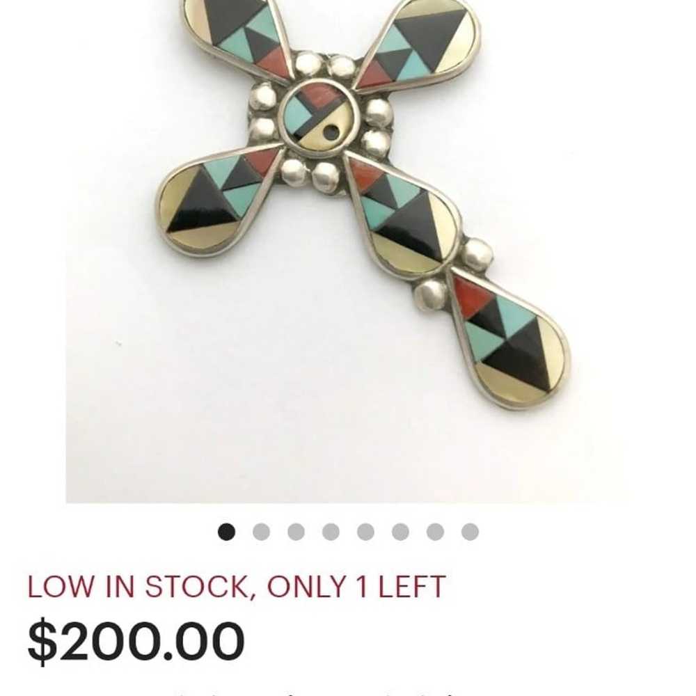 Zuni Sterling Silver Multi Stone cross - image 12