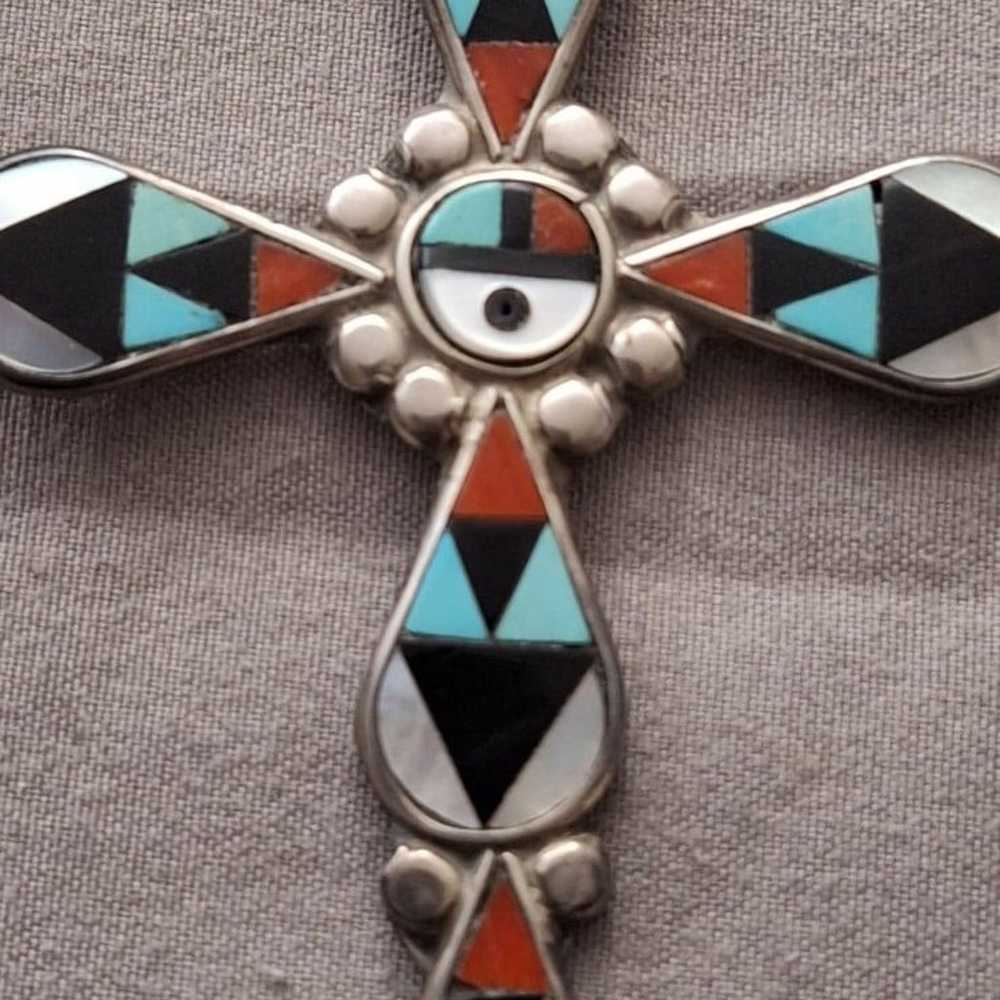 Zuni Sterling Silver Multi Stone cross - image 1