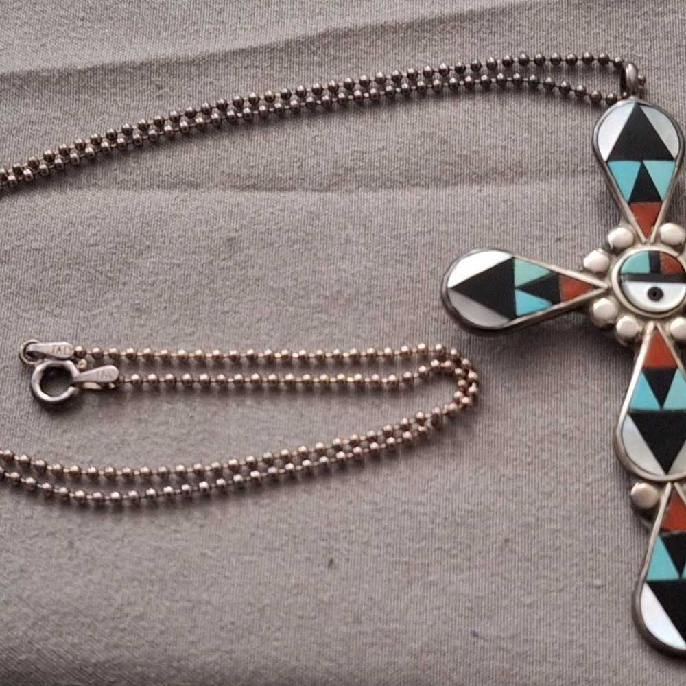 Zuni Sterling Silver Multi Stone cross - image 5