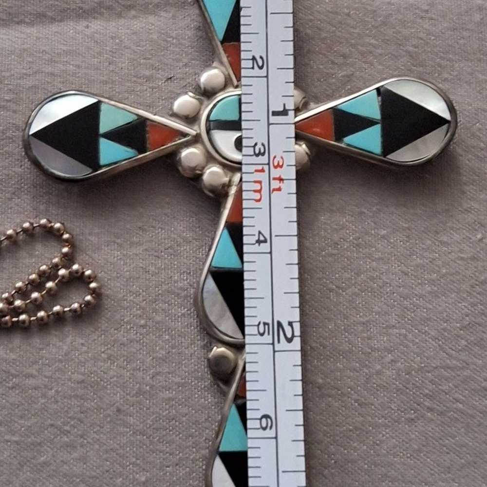 Zuni Sterling Silver Multi Stone cross - image 8