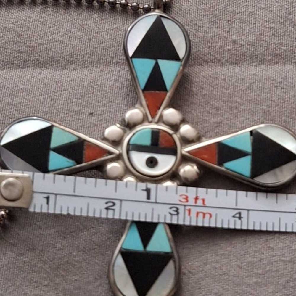 Zuni Sterling Silver Multi Stone cross - image 9