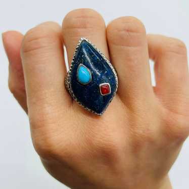 Lapis Lazuli, Turquoise, Carnelian Sterling Silve… - image 1