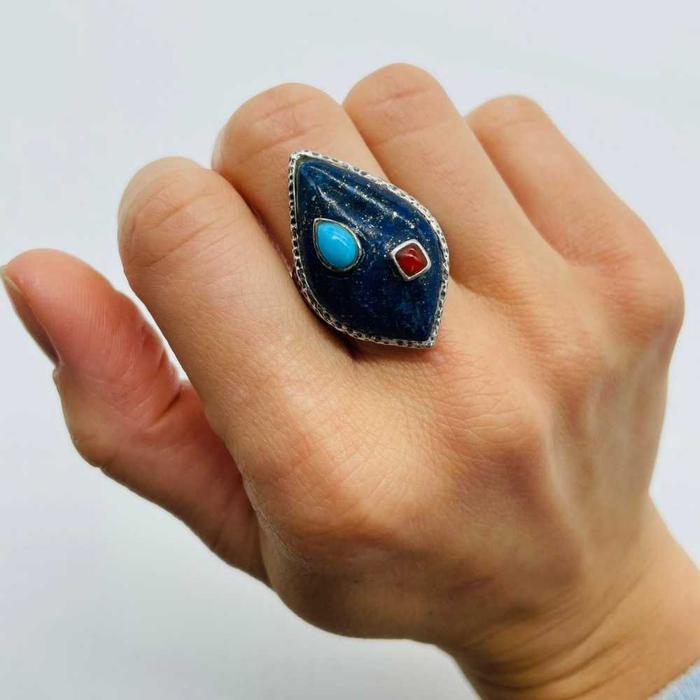 Lapis Lazuli, Turquoise, Carnelian Sterling Silve… - image 2