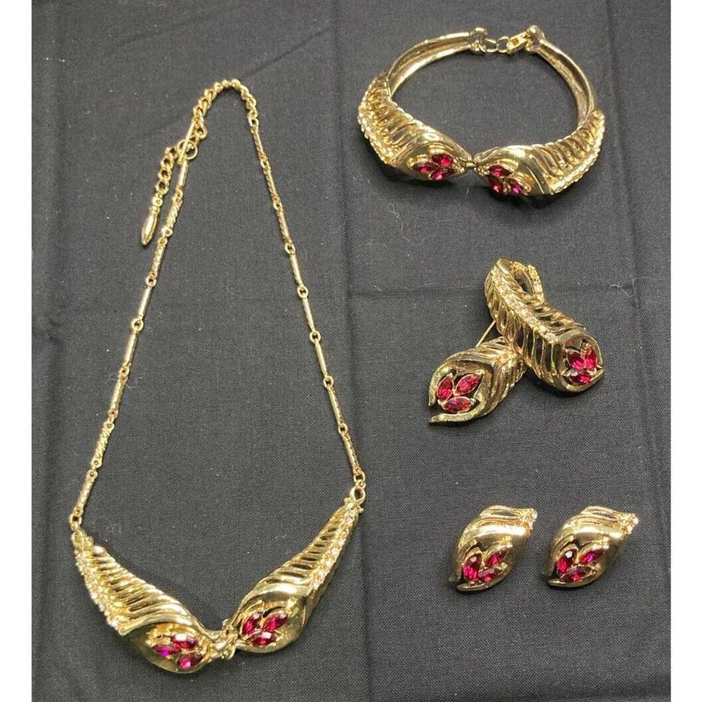 Vintage Ruby Rhinestone Goldtone Princess 4 Piece… - image 1