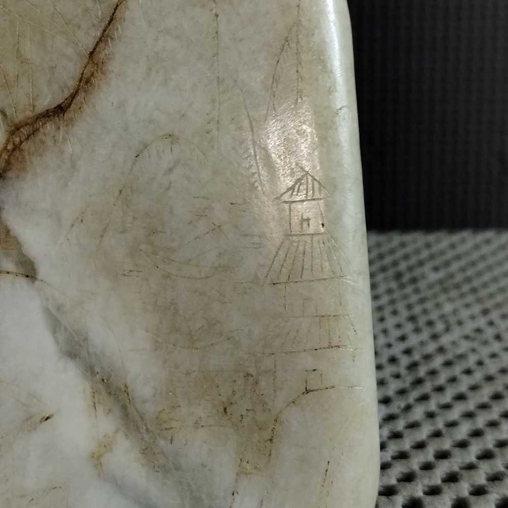 Vintage Chinese Hand Carved White Stone Pendant - image 10