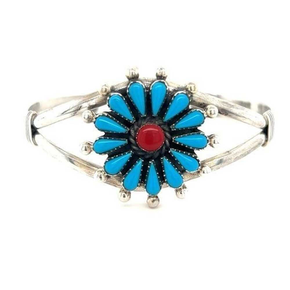 Gorgeous Sterling Silver 925 Turquoise & Coral Fl… - image 1