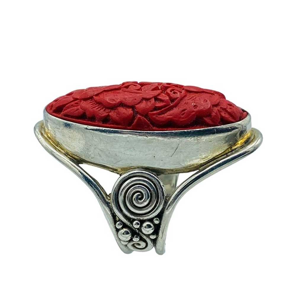 Sajen Sterling Silver 925 Red Carved Cinnabar But… - image 4